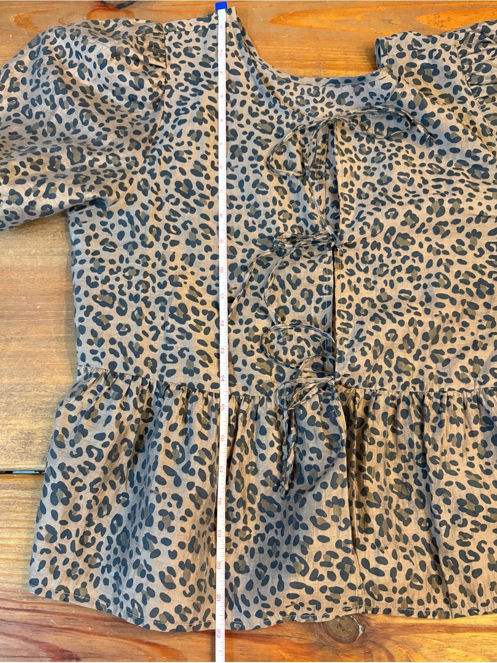 American Eagle Outfitters Leopard Print Tie-Front Peplum Top - Tan & Black - Picture 8 of 9